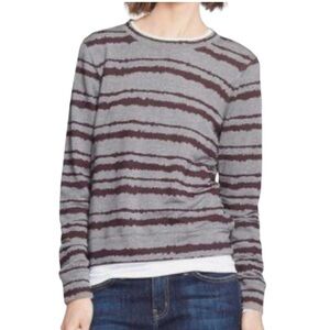 A.L.C. Conlo Gray & Brown Cotton Blend Striped Pullover Sweater Women’s Large